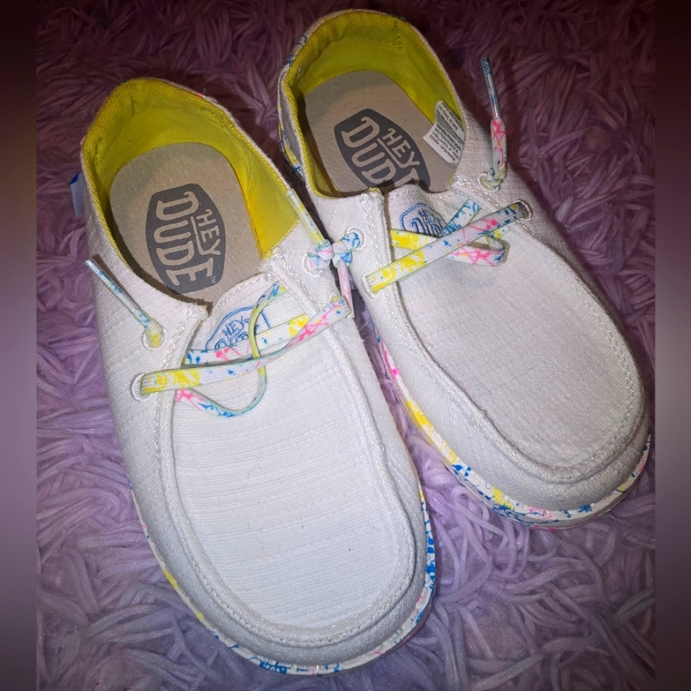 Hey Dude White and Pink Moccasins with Casual Slip-On Style size 11 kids K11